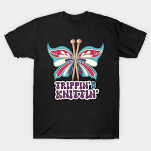 Trippy hippie butterfly knitting needles knitter yarn crafts T-Shirt